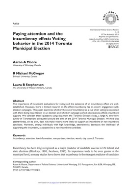 Paying attention and the incumbency effect: Voting behaviour in the 2014 Toronto Municipal Election
